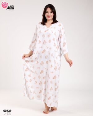Rose Miss Robe d'intérieur longue – Réf 00439 – Écru motif rose