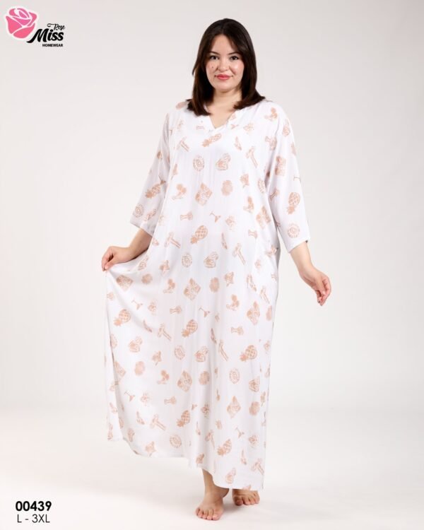 Rose Miss Robe d'intérieur longue – Réf 00439 – Écru motif rose