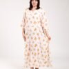 Rose Miss Robe d'intérieur longue – Réf 00439 – Écru motif orange
