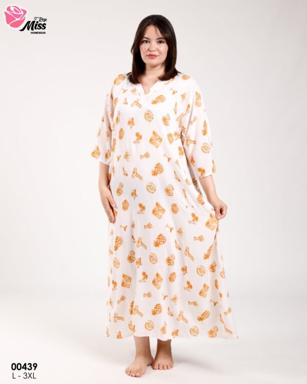 Rose Miss Robe d'intérieur longue – Réf 00439 – Écru motif orange