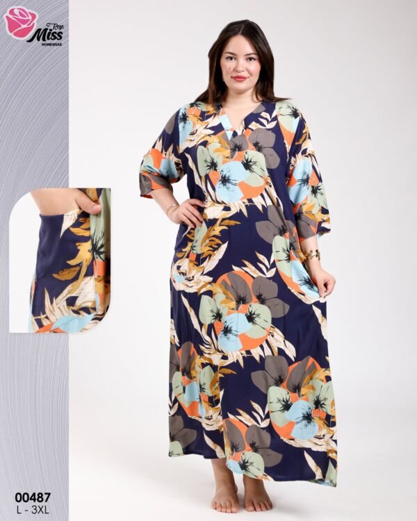 Rose Miss Robe d'intérieur longue – Réf 00487 – Bleu marine