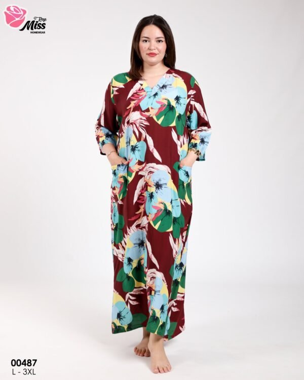 Rose Miss Robe d'intérieur longue – Réf 00487 – Bordeaux
