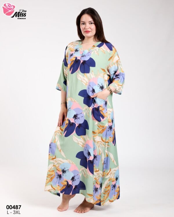 Rose Miss Robe d'intérieur longue – Réf 00487 – Vert d'eau