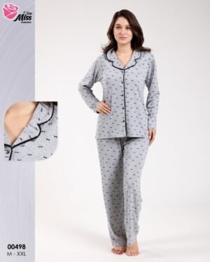 Rose Miss Pyjama – Réf 00498 – Gris passepoil noir