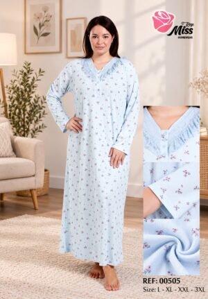 Rose Miss Chemise de nuit longue – Réf 00505 – Bleu ciel
