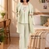 Rose Miss Pyjama 3 pièces avec robe de chambre – Réf 00511 – Vert pistache