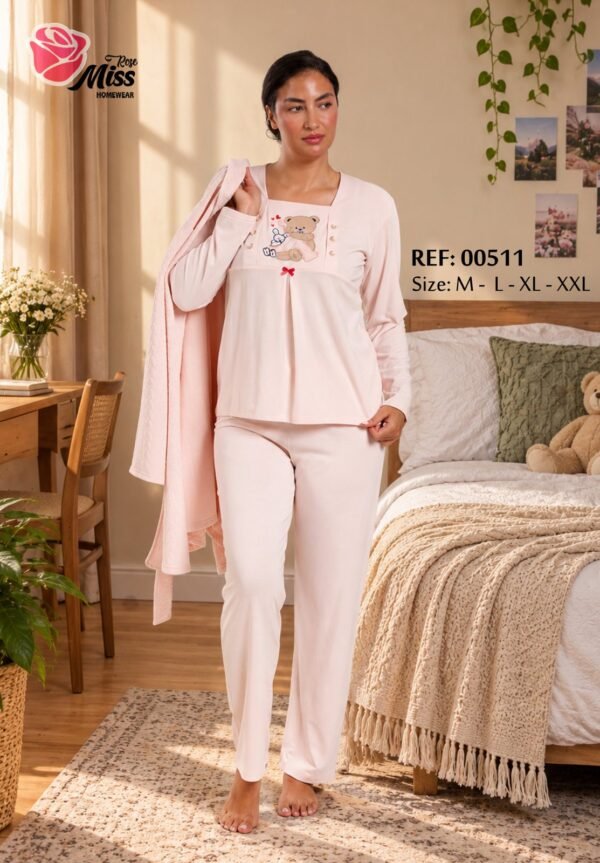 Rose Miss Pyjama 3 pièces avec robe de chambre – Réf 00511 – Rose