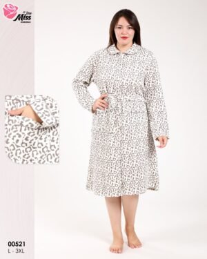Rose Miss Robe de chambre boutonnée léopard – Réf 00521 – Blanc et gris