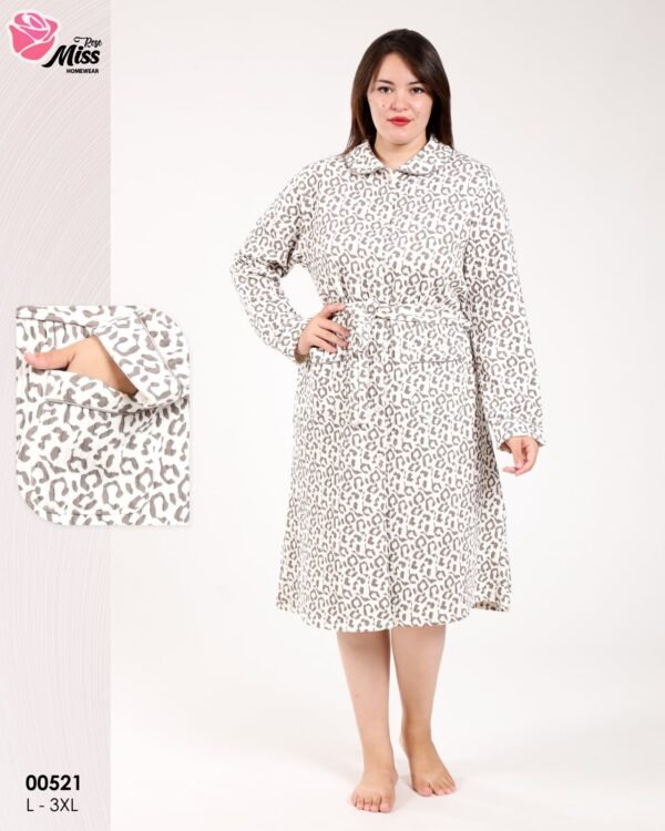 Rose Miss Robe de chambre boutonnée léopard – Réf 00521 – Blanc et gris