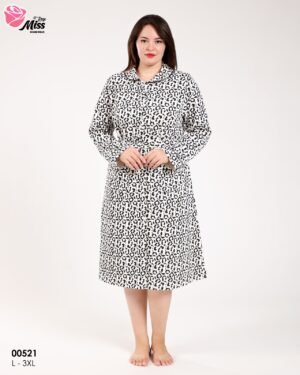 Rose Miss Robe de chambre boutonnée léopard – Réf 00521 – Blanc et noir