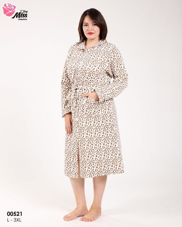 Rose Miss Robe de chambre boutonnée léopard – Réf 00521 – Blanc et beige