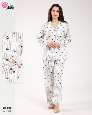Rose Miss Pyjama rayé – Réf 00532 – Blanc noir