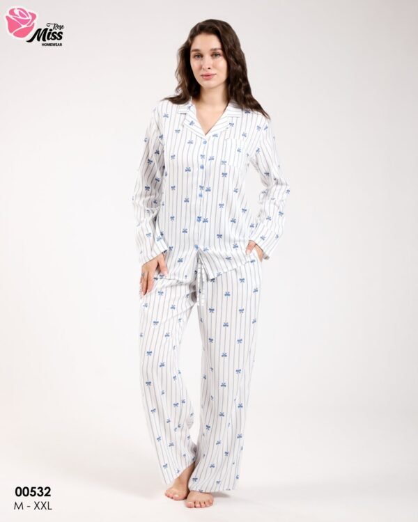 Rose Miss Pyjama rayé – Réf 00532 – Blanc bleu