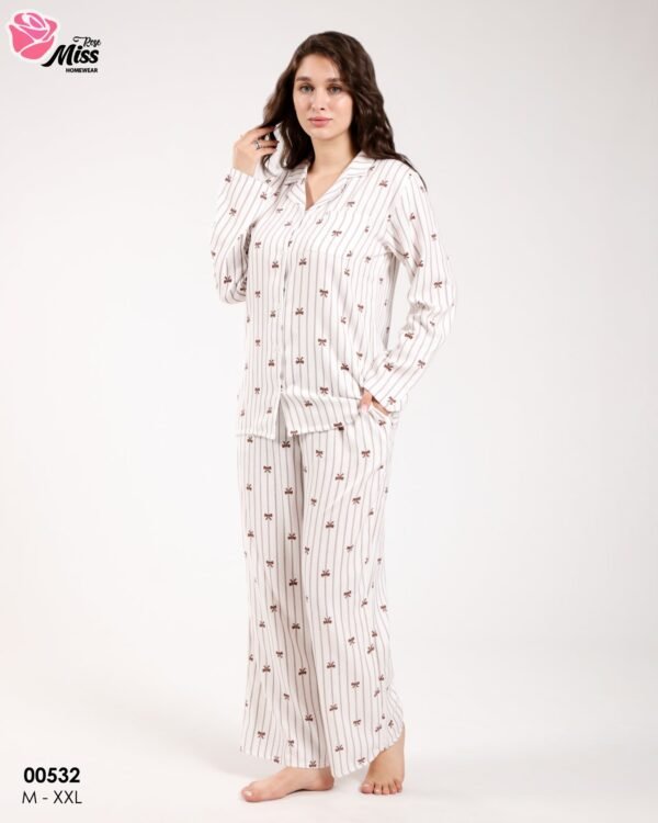 Rose Miss Pyjama rayé – Réf 00532 – Blanc bordeaux