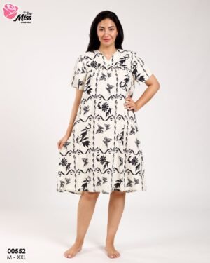 Rose Miss Chemise de nuit – Réf 00552 – Écru motif noir