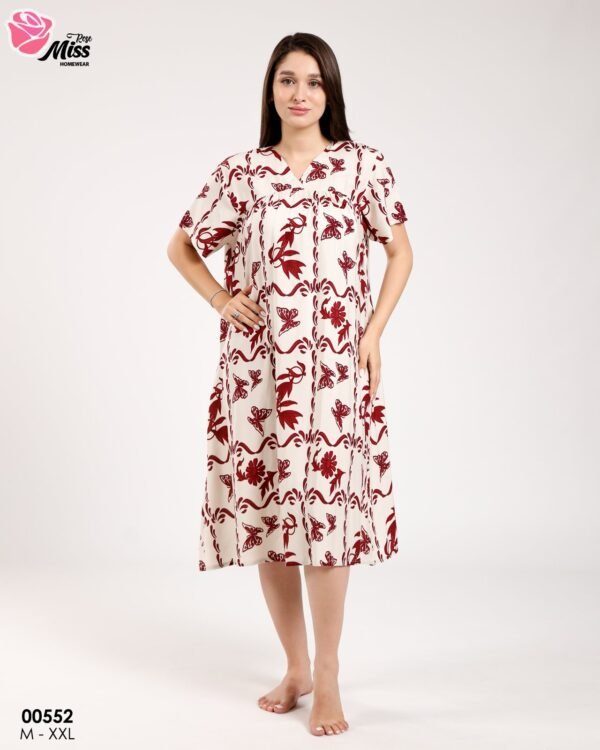 Rose Miss Chemise de nuit – Réf 00552 – Écru motif bordeaux