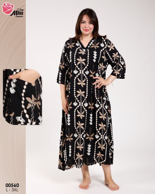 Rose Miss Robe d'intérieur longue – Réf 00560 – Noir
