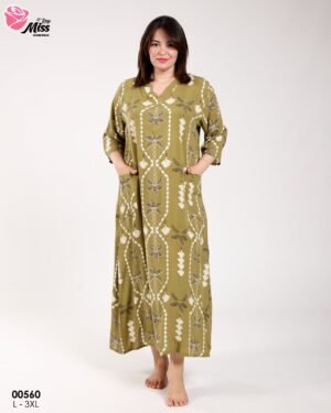 Rose Miss Robe d'intérieur longue – Réf 00560 – Kaki