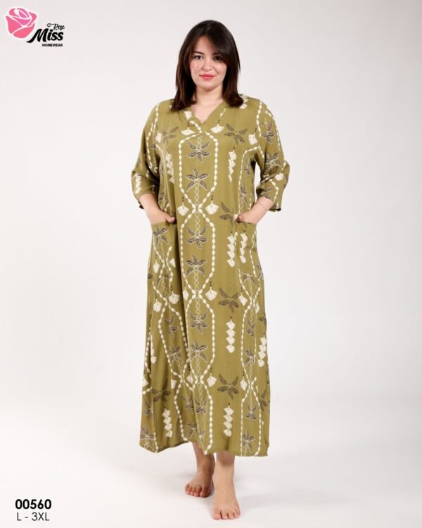 Rose Miss Robe d'intérieur longue – Réf 00560 – Kaki
