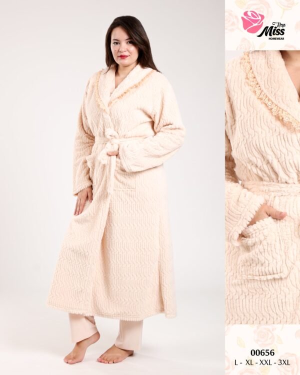 Rose Miss Pyjama 3 pièces avec robe de chambre – Réf 00656 – Pêche