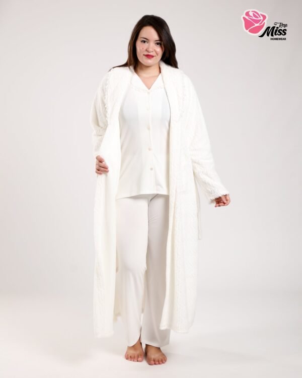 Rose Miss Pyjama 3 pièces avec robe de chambre – Réf 00656 – Écru