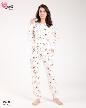 Rose Miss Pyjama – Réf 00735 – Blanc motif marron