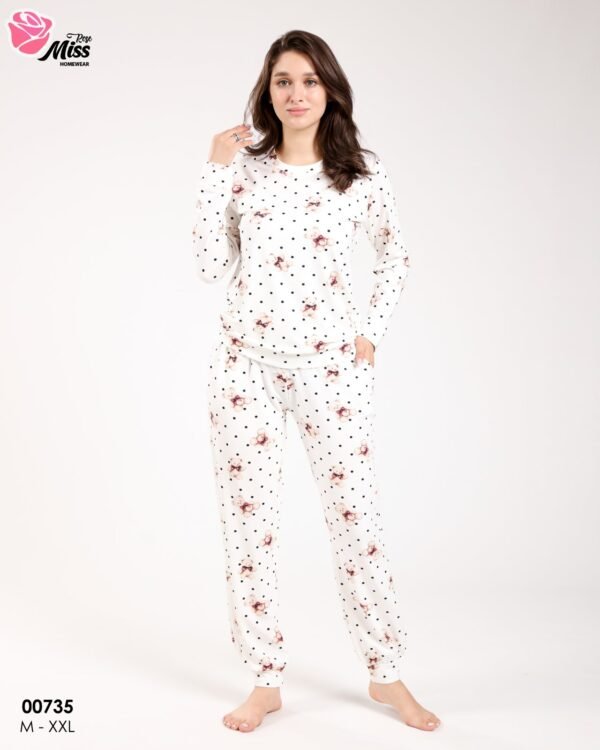 Rose Miss Pyjama – Réf 00735 – Blanc motif marron