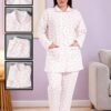 Rose Miss Pyjama boutonné imprimé – Réf 00750 – Blanc et rose