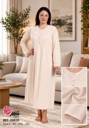 Rose Miss Chemise de nuit longue – Réf 00820 – Beige