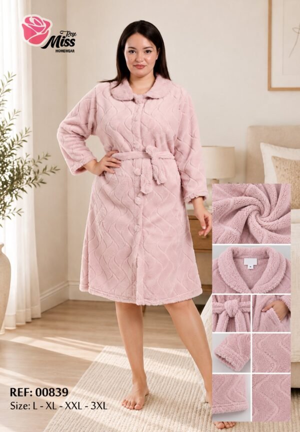 Rose Miss Robe de chambre polaire – Réf 00839 – Vieux rose