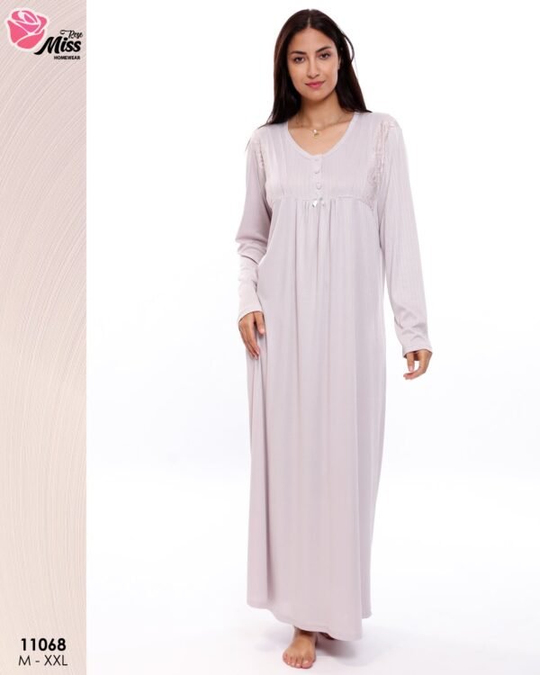 Rose Miss Chemise de nuit longue – Réf 11068 – Gris clair