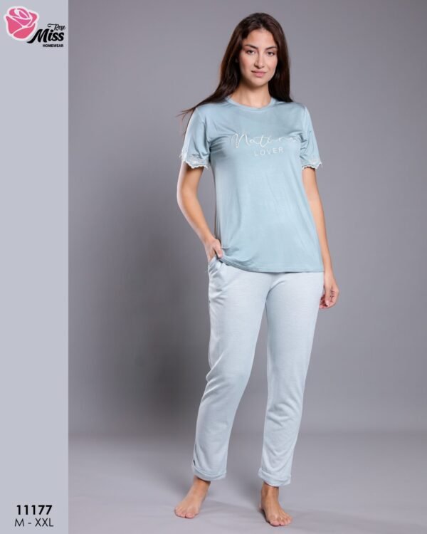 Rose Miss Pyjama t-shirt brodé pantalon – Réf 11177 – Bleu ciel