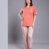 Rose Miss Pyjama t-shirt brodé pantalon – Réf 11177 – Corail
