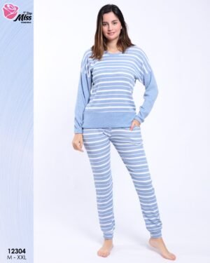Rose Miss Pyjama rayé – Réf 12304 – Bleu ciel