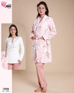 Rose Miss Pyjama 3 pièces avec robe de chambre – Réf 12556 – Rose