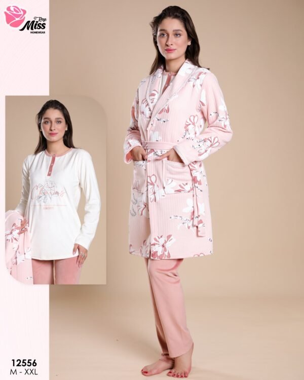 Rose Miss Pyjama 3 pièces avec robe de chambre – Réf 12556 – Rose