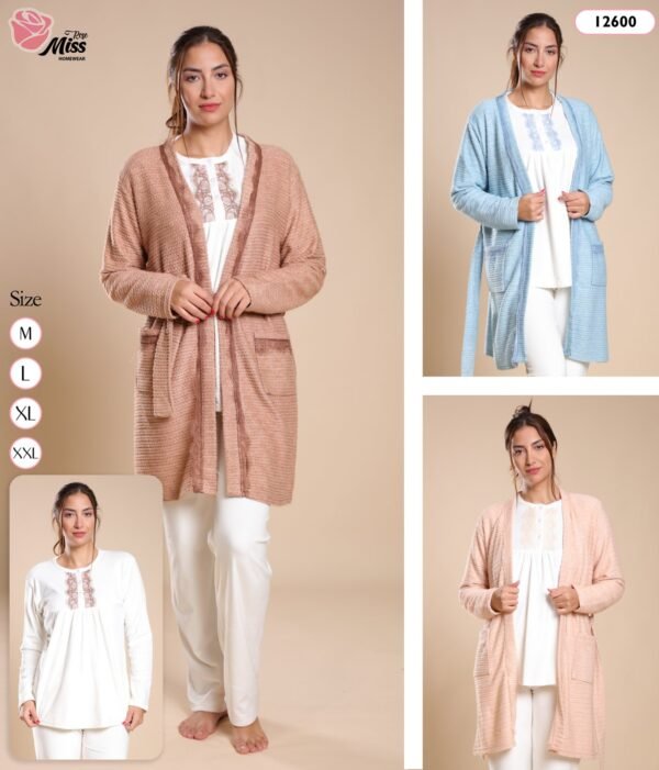 Rose Miss Pyjama 3 pièces avec gilet – Réf 12600 – Couleurs assorties