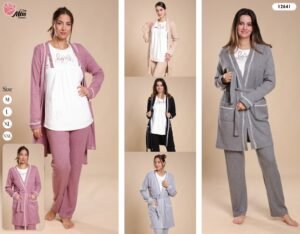 Rose Miss Pyjama 3 pièces avec gilet – Réf 12641 – Couleurs assorties