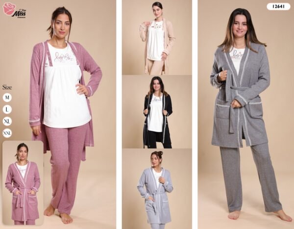 Rose Miss Pyjama 3 pièces avec gilet – Réf 12641 – Couleurs assorties