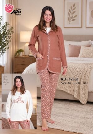 Rose Miss Pyjama 3 pièces avec veste – Réf 12938 – Brique