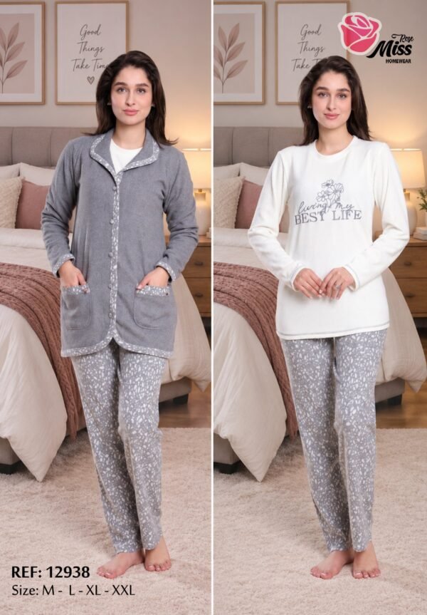 Rose Miss Pyjama 3 pièces avec veste – Réf 12938 – Gris