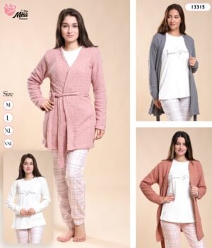 Rose Miss Pyjama 3 pièces avec gilet – Réf 13315 – Couleurs assorties