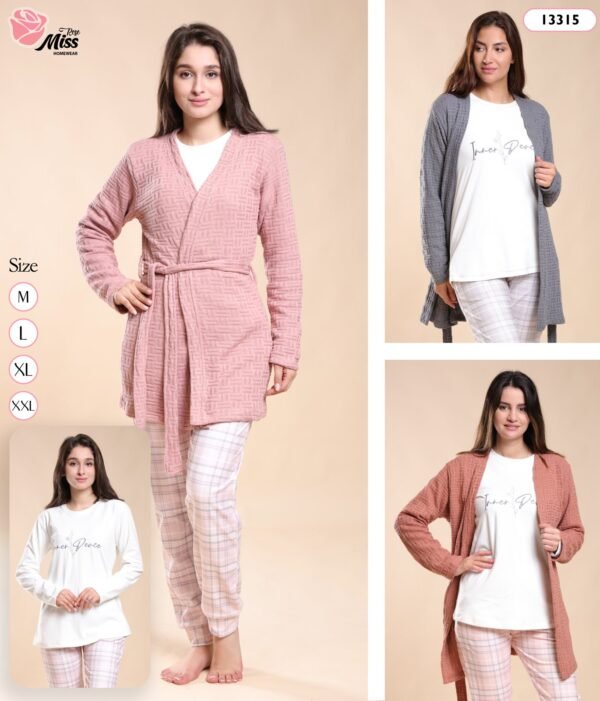 Rose Miss Pyjama 3 pièces avec gilet – Réf 13315 – Couleurs assorties