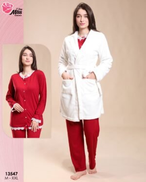 Rose Miss Pyjama 3 pièces avec robe de chambre – Réf 13547 – Rouge