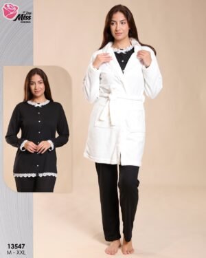 Rose Miss Pyjama 3 pièces avec robe de chambre – Réf 13547 – Noir