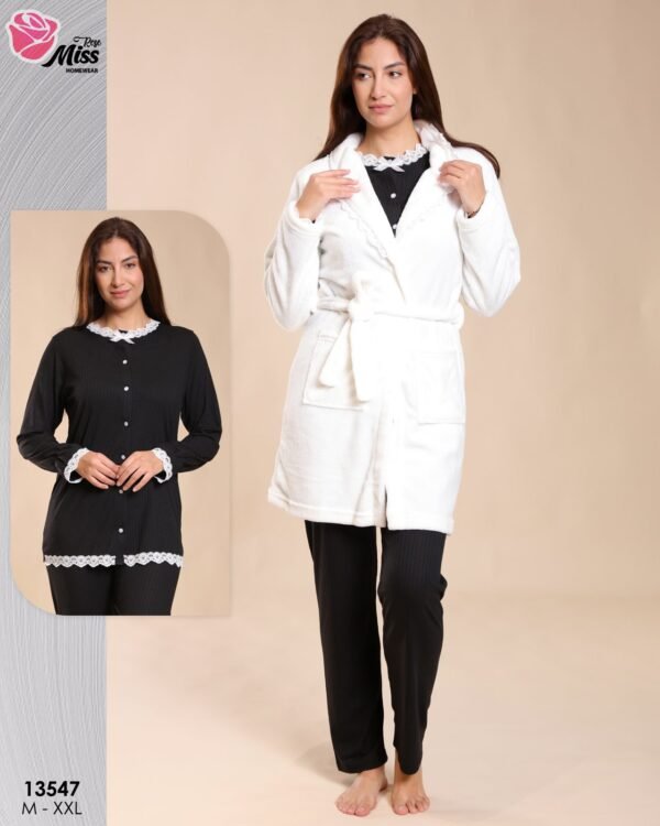 Rose Miss Pyjama 3 pièces avec robe de chambre – Réf 13547 – Noir