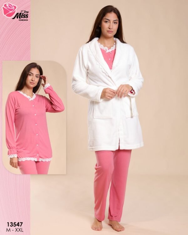 Rose Miss Pyjama 3 pièces avec robe de chambre – Réf 13547 – Rose