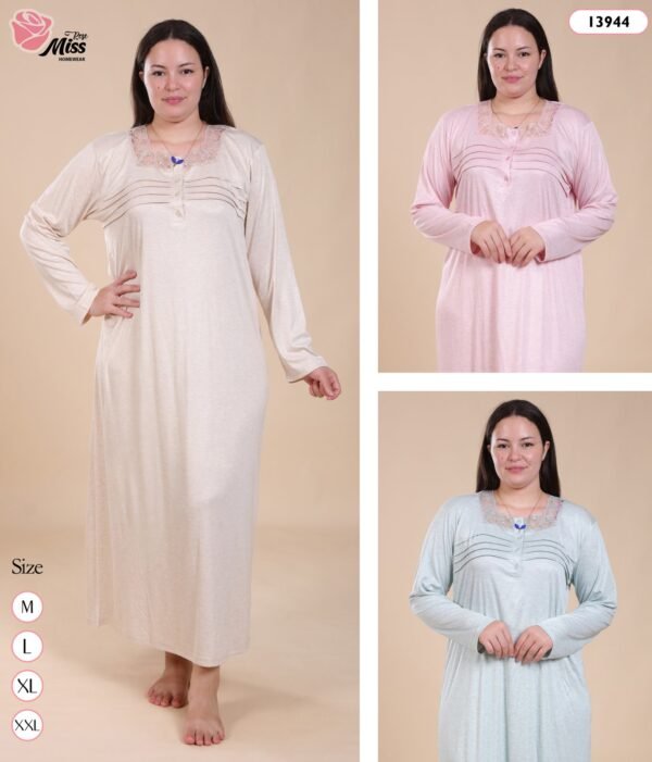 Rose Miss Chemise de nuit longue – Réf 13944 – Couleurs assorties