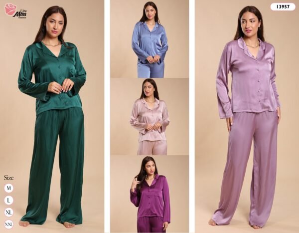 Rose Miss Pyjama satin boutonné – Réf 13957 – Couleurs assorties