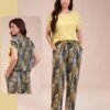 Rose Miss Ensemble pantalon imprimé – Réf 14016 – Jaune kaki